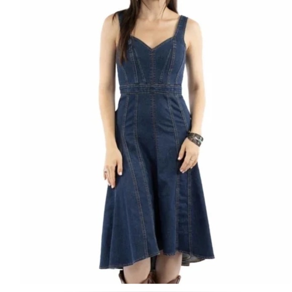 Tractr NWT Brand Denim Midi  Dress - Mermaid Hem - Size XS - Picture 1 of 7